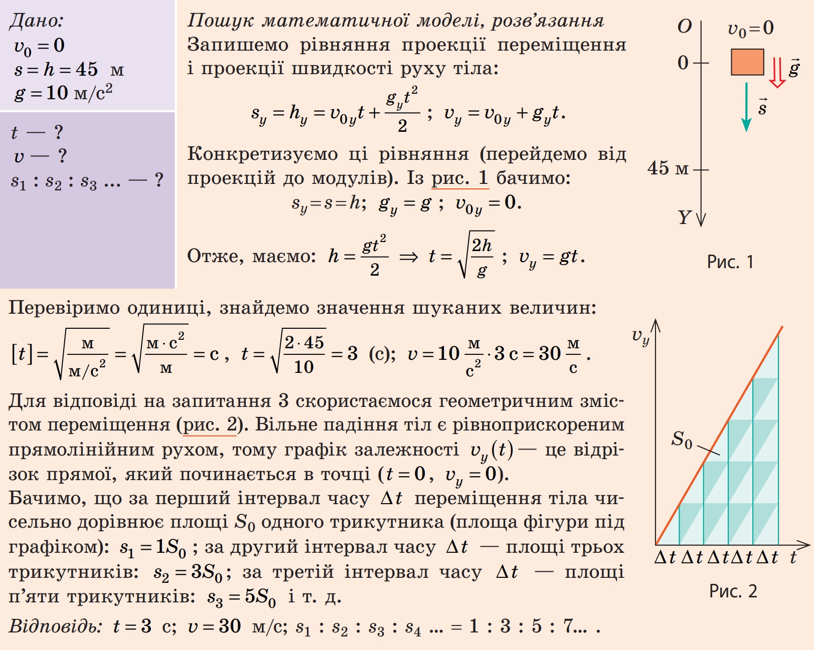 Задача рух тіла, кинутого вертикально вниз