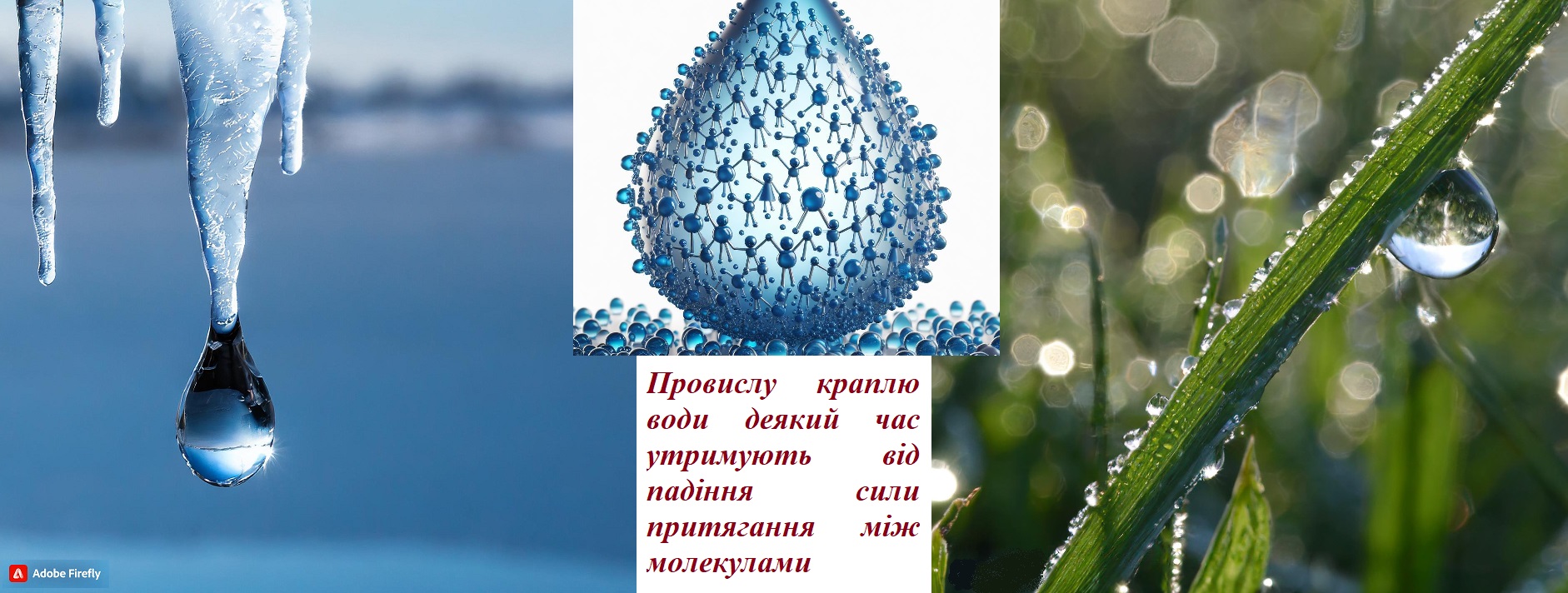 Приклад притягання між молекулами води